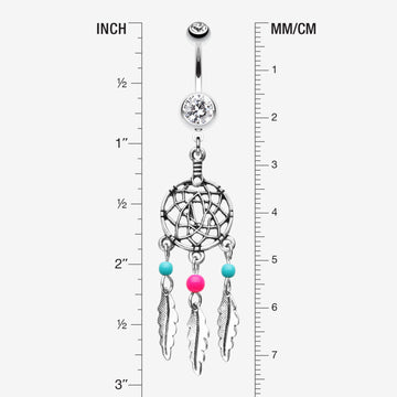 Detail View 1 of Classic Beaded Dreamcatcher Belly Button Ring-Clear Gem/Pink